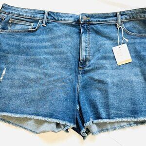 NWT LAUREN CONRAD Women High Rise Stretch Fringe Denim Cut Off Shorts Plus 24W